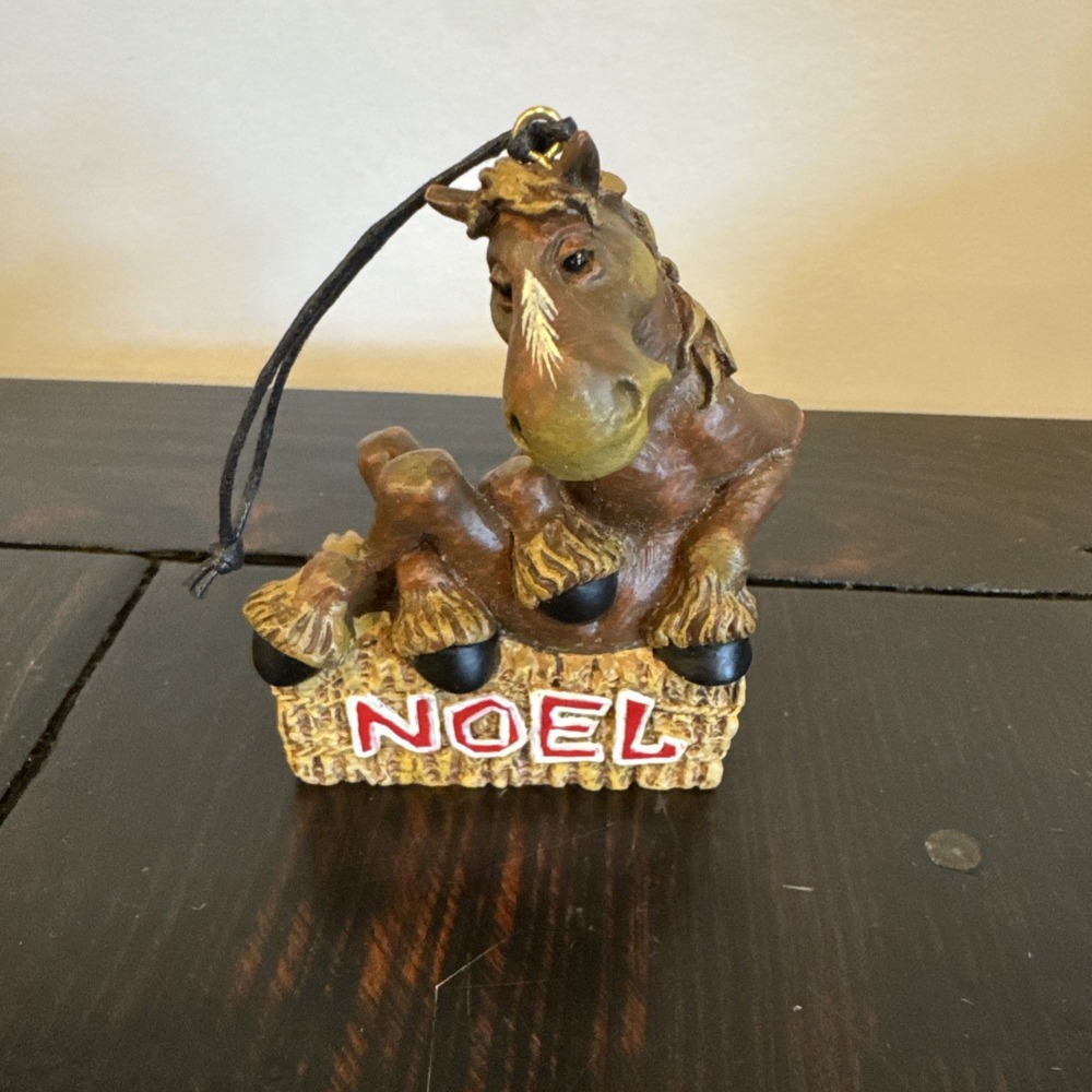Montana‎ Silversmiths Elmer Horse Ornament Christmas Noel on Hay Bale Vintage